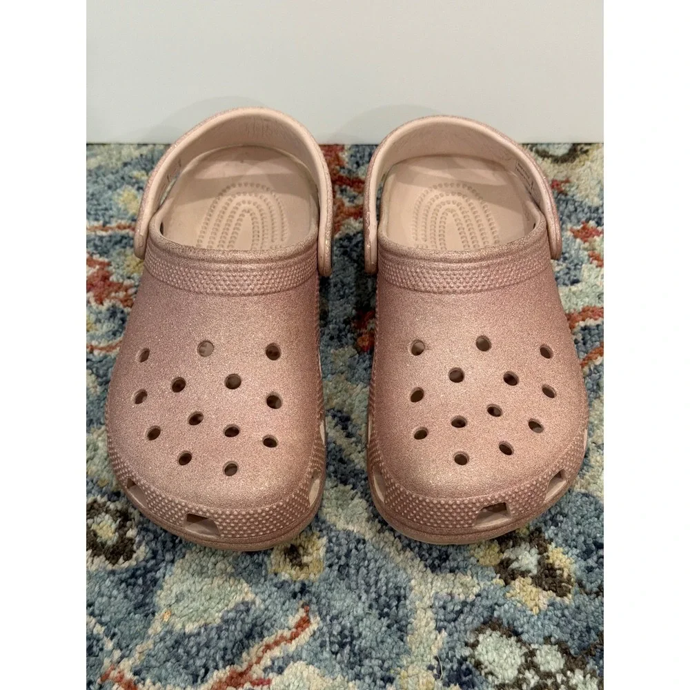 Crocs Classic Clog Girls 4 Rose Gold Glitter Sparkle Comfort